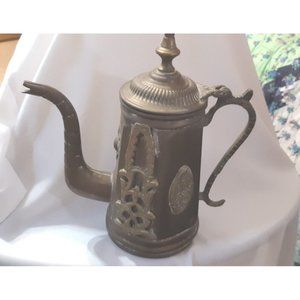 Antique Art Nouveau Copper Jug With Brass Ornaments -1900-1920 Moroccan Tea Pot